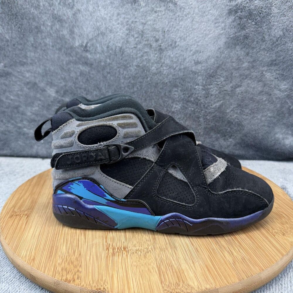 Nike Air Jordan 8 Retro Shoes Boys Size 2Y Black Aqua Sneakers 305369-006